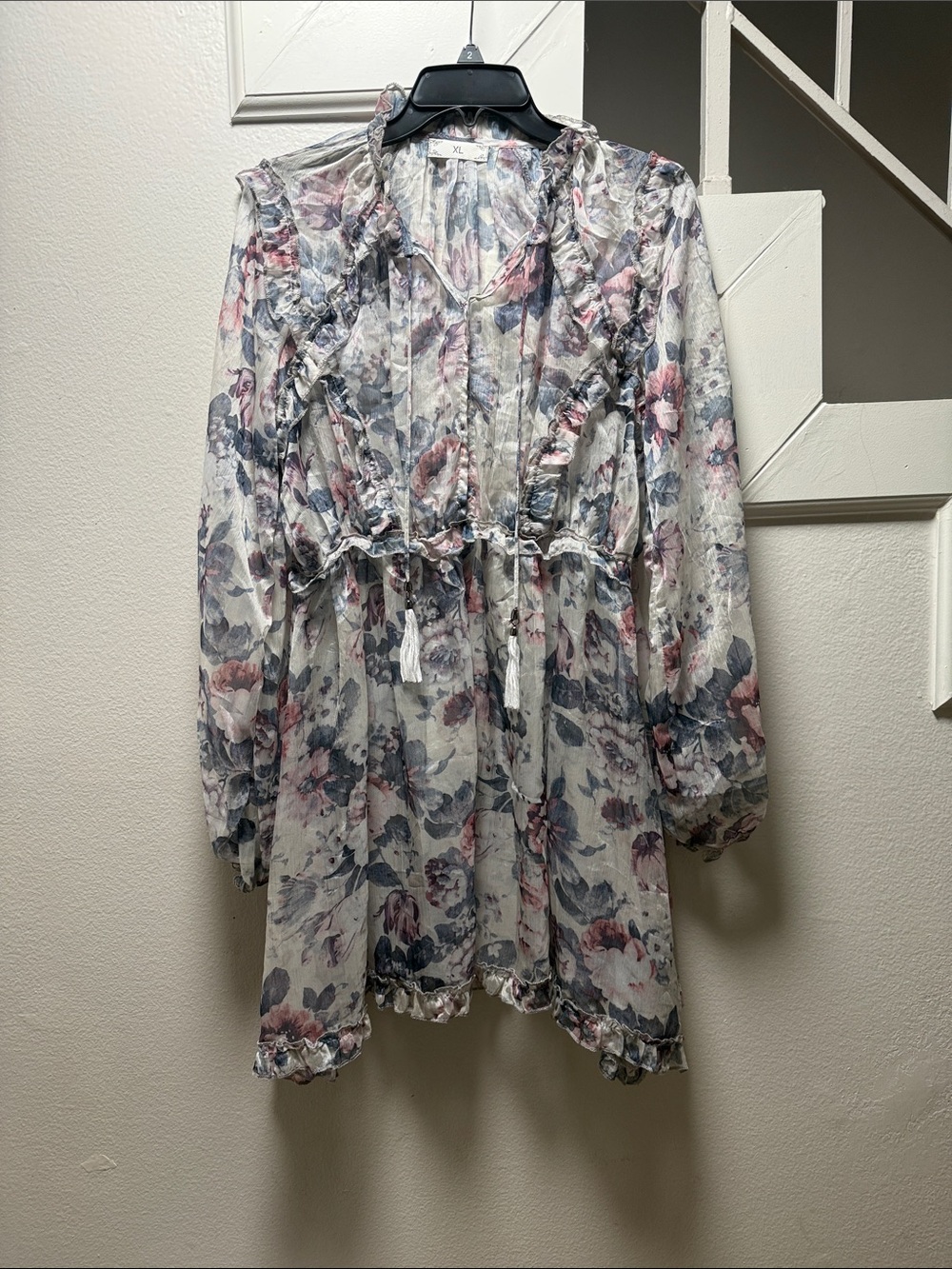 Floral Ruffle Tie-Front Boho Dress - Pink & Blue